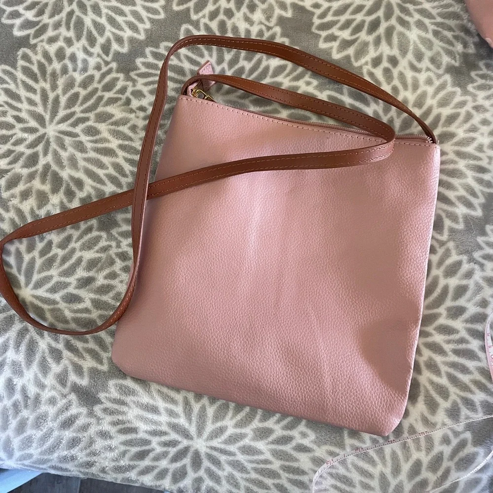 Joy Mangano Pink‎ Pebbled Leather Tote Bag Crossbody Purse Matching Set Normcore